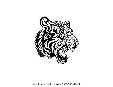 Vector tiger head, face for retro logos, emblems, badges, labels template and t-shirt vintage design element. Isolated on white background