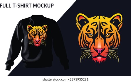 Vector Tiger head Full sleeve Black T-shirt Design