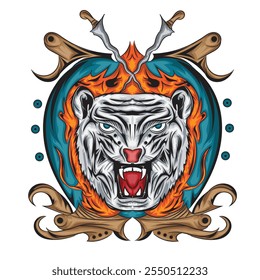 vector tiger head with javanese ornament illustration