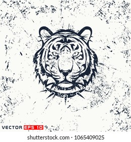 Vector tiger head on grunge background