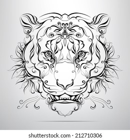 Vector tiger head in the ornament