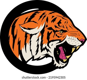 Vector Tiger Head Retro Collegiate Mascot Logo In Circle