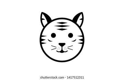Vector Tiger Icon. Round Line Animal Icon.