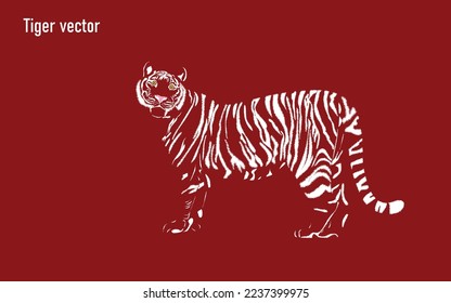 Vector tiger  illustration. Simple design of tiger silhouette, Animals. Big cats. Predatory mammals. red background.