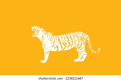 Vector tiger  illustration. Simple design of tiger silhouette, Animals. Big cats. Predatory mammals. yellow background.