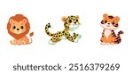 Vector  tiger lion jaguar isolated on white background big cats set  cute childish  cartoon illustration Flat design element