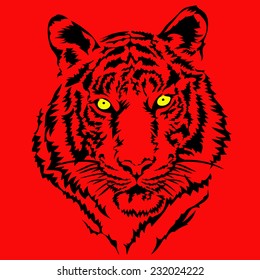 Vector tiger on a red background.