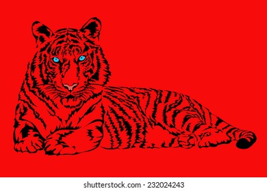 Vector tiger on a red background.