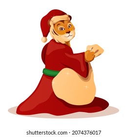 vectorial tigre santa claus con bolsa de regalos aislados en fondo blanco