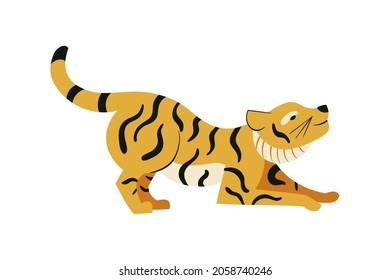 Vector tiger side view isolated on white background.