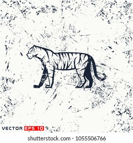 Vector tiger silhouette on grunge background