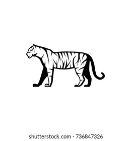 Vector tiger silhouette view side for retro logos, emblems, badges, labels template vintage design element. Isolated on white background