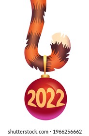 Vector tiger tail with red ball 2022 new year template for calendar front page or greeting card design.