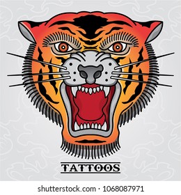 vector tiger tattoo old skull, vector EPS 10