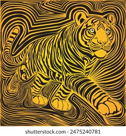 Vector tiger with various curves that enhance its appearance. Unique and impressive vector art. Simple and elegant.