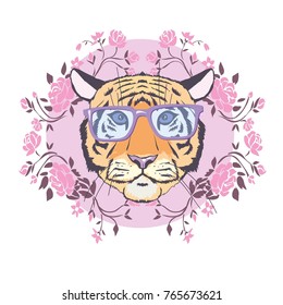 Vector tiger wearing glasses 