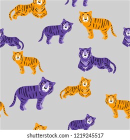 vector tiger wild africa asia animal  seamless pattern on white childish design for kids paper textile