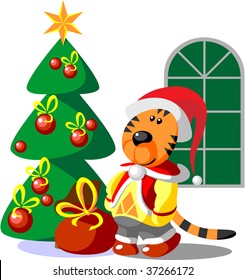 Vector. Tiger winter xmas color 03. More Cartoons see in portfolio

