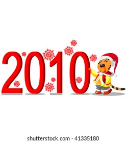 Vector. Tiger xmas 2010 year 07. More Cartoons see in portfolio