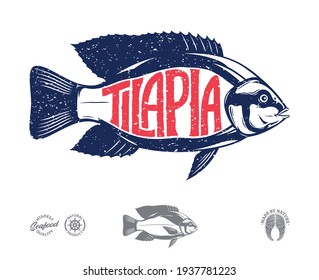 Vector tilapia fish label isolated on a white background