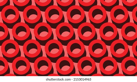 Vector tile background. Circles in the 3D effect distributed to the surface. Background in red. Shading of objects in dark red.