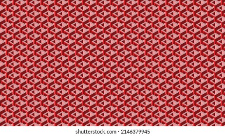 Vector tile background in red. Cube stored in a shaded area. Two cube faces with cutout. Beautiful and modern 3D desktop.