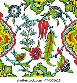 Vector tile oriental floral, ethnic drawing arabic pattern floral ancient, arabesque floral curled pattern tile illustration