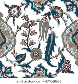 Vector tile oriental floral, ethnic drawing arabic pattern floral ancient, arabesque floral curled pattern tile 