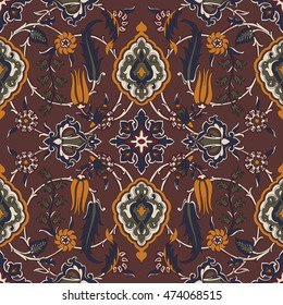 Vector tile oriental floral seamless retro, ethnic drawing arabic pattern floral ancient, arabesque floral curled pattern tile vintage