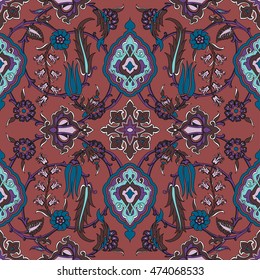 Vector tile oriental floral seamless retro, ethnic drawing arabic pattern floral ancient, arabesque floral curled pattern tile vintage