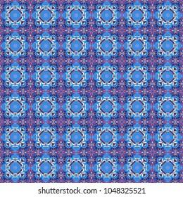 Vector tile pattern, Lisbon floral mosaic. Mediterranean seamless blue, violet and purple ornament.
