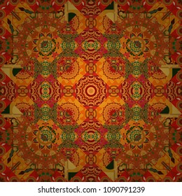 Vector tile pattern, Lisbon floral mosaic. Mediterranean seamless brown, orange and pink ornament.