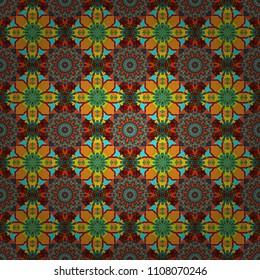 Vector tile pattern, Lisbon floral mosaic. Mediterranean seamless blue, yellow and red ornament.