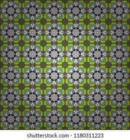 Vector tile pattern, Lisbon floral mosaic. Mediterranean seamless yellow, gray and white ornament.