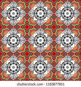 Vector tile pattern, Lisbon floral mosaic. Mediterranean seamless gray, white and blue ornament.