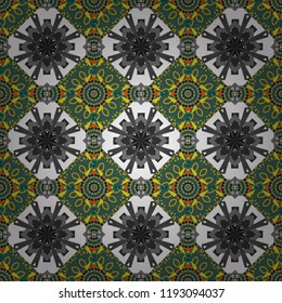 Vector tile pattern, Lisbon floral mosaic. Mediterranean seamless gray, green and white ornament.