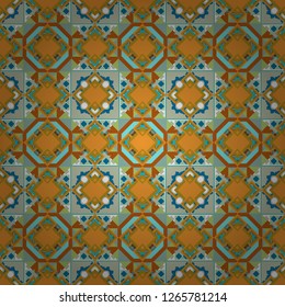 Vector tile pattern, Lisbon floral mosaic. Mediterranean seamless green, orange and blue ornament.