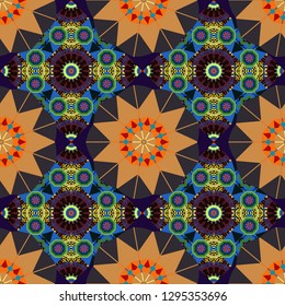 Vector tile pattern, Lisbon floral mosaic. Mediterranean seamless gray, blue and orange ornament.