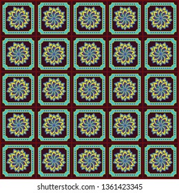 Vector tile pattern, Lisbon floral mosaic, Mediterranean seamless ornament