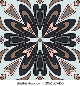 Vector tile pattern, Lisbon floral mosaic. Decorative tiles. Surface texture, pillows, towels.  Floral ornament.