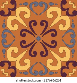 Vector tile pattern, Lisbon floral mosaic. Beautiful colored pattern for design and fashion with decorative elements. Surface texture, pillows, towels.  Floral ornament.