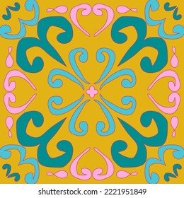 Vector tile pattern, Lisbon floral mosaic. For scrapbooking, wallpaper, cases for smartphones, web background, print. Valencian traditional tiles.  Floral ornament.