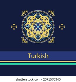 Vector tile pattern, Lisbon flower mosaic, Mediterranean turkish navy blue green and yellow ornament