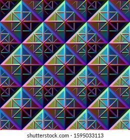 Vector tile seamless abstract geometric rhombus lattice neon colorful pettern. Triangle repeating endless grid structure of shapes in spectrum light.
