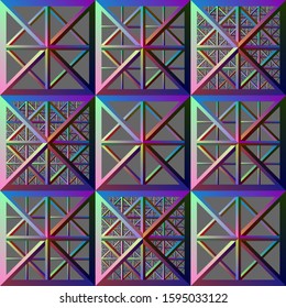 Vector tile seamless abstract geometric rhombus lattice neon colorful pettern. Triangle repeating endless grid structure of shapes in spectrum light.