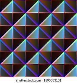 Vector tile seamless abstract geometric rhombus lattice neon colorful pettern. Triangle repeating endless grid structure of shapes in spectrum light.