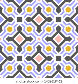 Vector Tile Seamless Pattern with Geometric Ornaments. National Traditional Ceramic design. Texture for Kitchen Wallpaper or Bathroom Flooring.