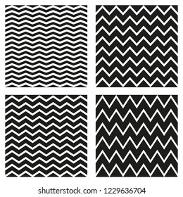 Vector Tile seamless pattern set with white and black zig zag background
