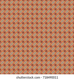 Vector tiled background. Traditional design of 50s. Seamless rhombus pattern. Abstract holiday wrapping paper in beige, orange and red. Fabric spring ornament with tiles. Pin up style.