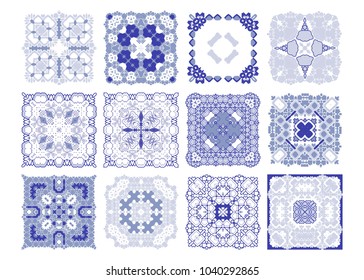 Vector tiles blue pattern, Lisbon floral mosaic, Mediterranean ornament - Azulejos. Vector illustration
